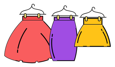 Skirts on hangers ,illustration, vector on white background.のイラスト素材