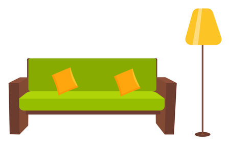 Green sofa ,illustration, vector on white background.のイラスト素材