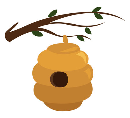 House of bees on a branch,illustration,vector on white backgroundのイラスト素材