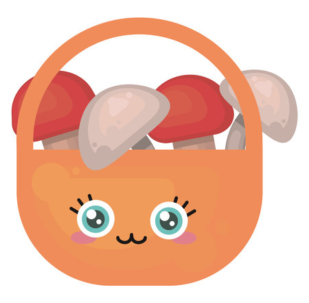 Basket full of mushrooms,illustration,vector on white backgroundのイラスト素材