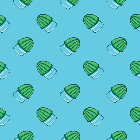 Green cactus , seamless pattern on a light blue background.のイラスト素材