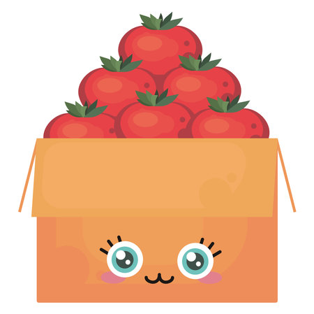 Cute box of tomatos,illustration,vector on white backgroundのイラスト素材