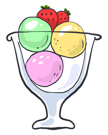 Ice cream in a bowl,illustration,vector on white backgroundのイラスト素材