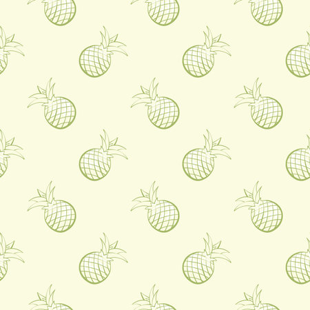 Cute pineapple , seamless pattern on a beige background.のイラスト素材