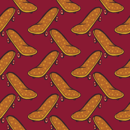 Cute skate , seamless pattern on a dark red background.のイラスト素材