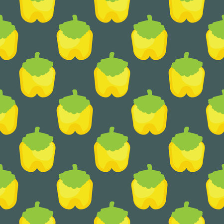 Yellow pepper , seamless pattern on a dark grey background.のイラスト素材