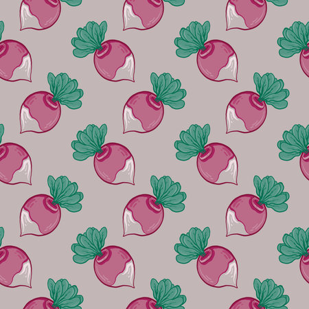 Cute purple turnip , seamless pattern on a beige background.の写真素材