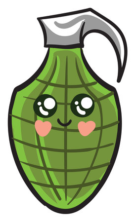 Cute green grenade,illustration,vector on white backgroundのイラスト素材