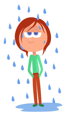 Girl in the rain ,illustration,vector on white backgroundのイラスト素材