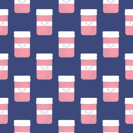 Pink jar , seamless pattern on a blue background.のイラスト素材