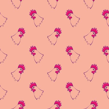 Chicken head , seamless pattern on a orange background.のイラスト素材