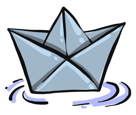 Blue paper boat , illustration, vector on white backgroundのイラスト素材