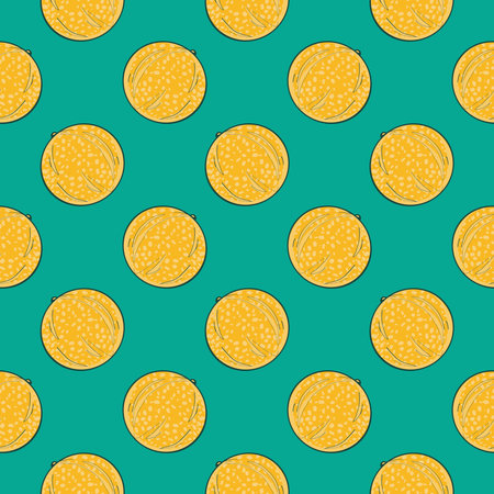 Yellow melon , seamless pattern on a green background.