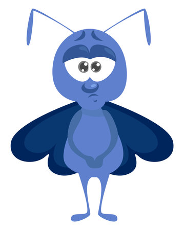Sad blue butterfly , illustration, vector on white backgroundのイラスト素材