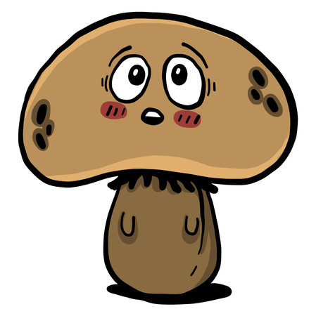 Sad brown mushroom , illustration, vector on white backgroundのイラスト素材