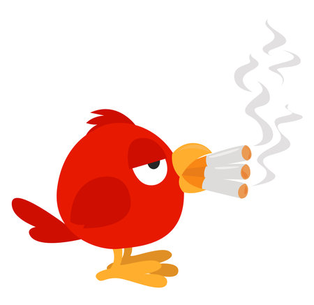 Bird smoking, illustration, vector on white backgroundのイラスト素材