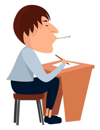 Man writing ,illustration, vector on white backgroundのイラスト素材