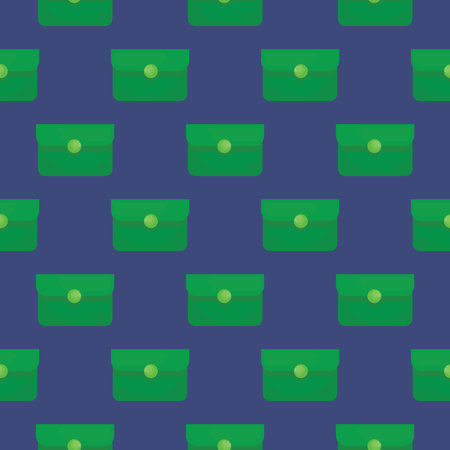 Green wallet , seamless pattern on a blue background.のイラスト素材