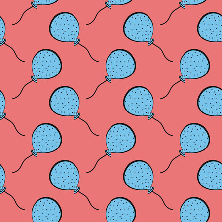 Blue balloon,seamless pattern on red background.のイラスト素材