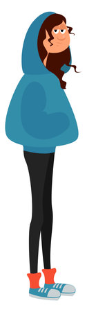 Girl with blue jacket, illustration, vector on a white background.のイラスト素材