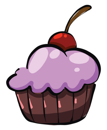 Cherry cupcake, illustration, vector on a white background.のイラスト素材