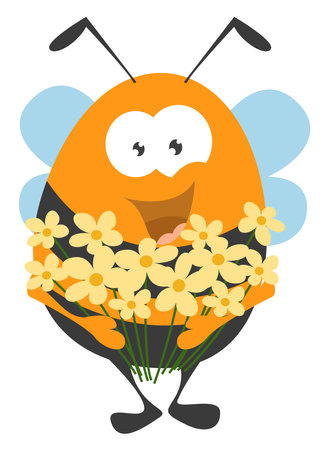 Bee with flowers, illustration, vector on a white background.のイラスト素材