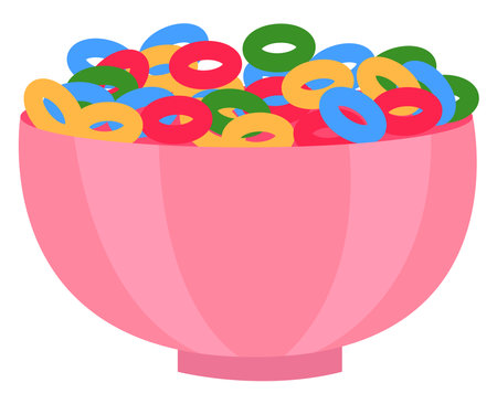 Corn flakes in a bowl, illustration, vector on a white background.のイラスト素材