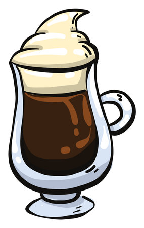 Coffee with whipped cream, illustration, vector on a white background.のイラスト素材