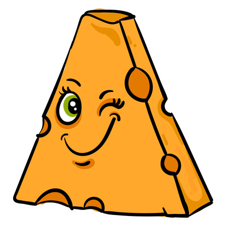 Winking slice of cheese, illustration, vector on a white background.のイラスト素材