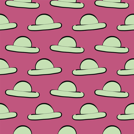 Green hat,seamless pattern on dark pink background.のイラスト素材
