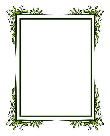 Decorative frame with leaves, illustration, vector on a white background.のイラスト素材