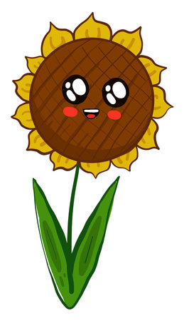 Cute sunflower with a face, illustration, vector on a white background.のイラスト素材
