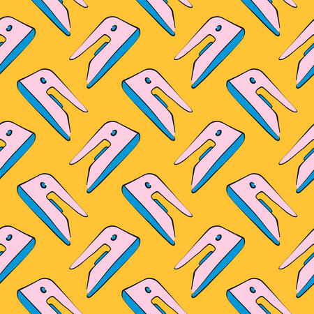 Pink clothing iron,seamless pattern on yellow background.のイラスト素材