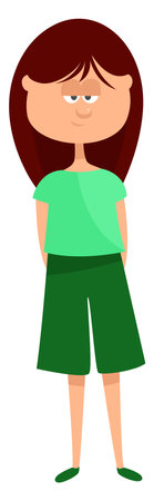 Bored girl in green pants, illustration, vector on a white background.のイラスト素材