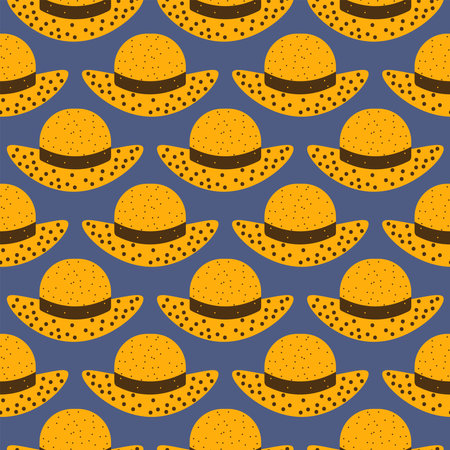 Yellow little hats,seamless pattern on purple background.のイラスト素材