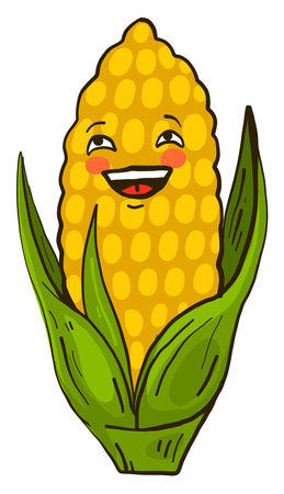 Yellow corn laughing, illustration, vector on a white background.のイラスト素材