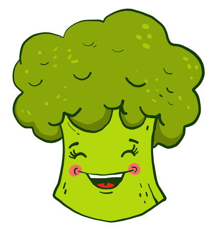 Green broccoli laughing, illustration, vector on a white background.のイラスト素材