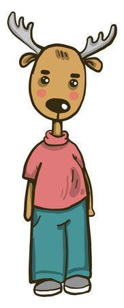 Deer in human clothes, illustration, vector on a white background.のイラスト素材