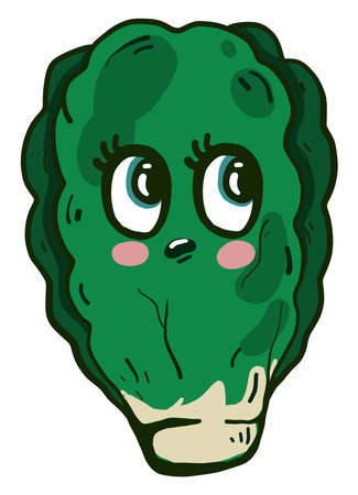 Scared green lettuce, illustration, vector on a white background.のイラスト素材