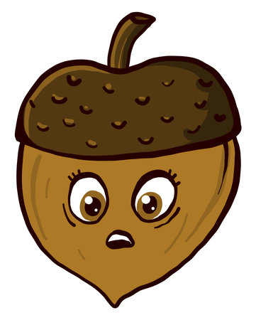 Scared acorn, illustration, vector on a white background.のイラスト素材