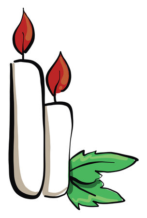 Two white candles, illustration, vector on a white background.のイラスト素材