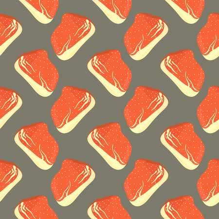 Pieces of meat,seamless pattern on brown background.のイラスト素材
