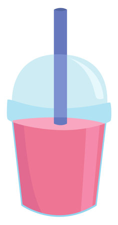 Pink juice in a plastic cup, illustration, vector on a white background.のイラスト素材