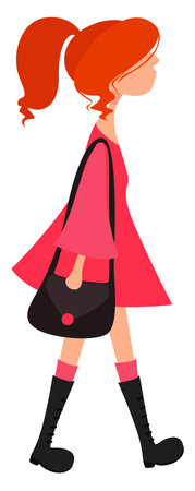 Girl in a pink dress, illustration, vector on a white background.のイラスト素材