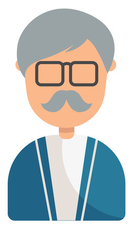 Man with grey moustaches, illustration, vector on white background.のイラスト素材