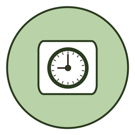 Little green clock, illustration, vector on white background.
