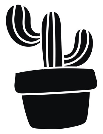Desert cactus in a black pot, illustration, vector on white background.のイラスト素材