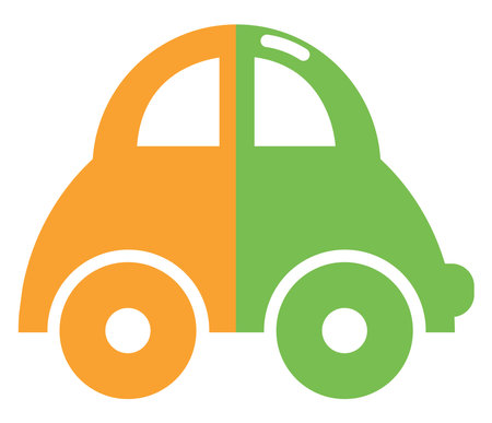Yellow and green car toy, illustration, vector on white background.のイラスト素材