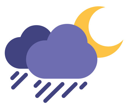 Night with rainy clouds, illustration, vector on white background.のイラスト素材