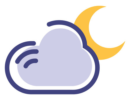 Blue cloud with the young moon, illustration, vector on white background.のイラスト素材